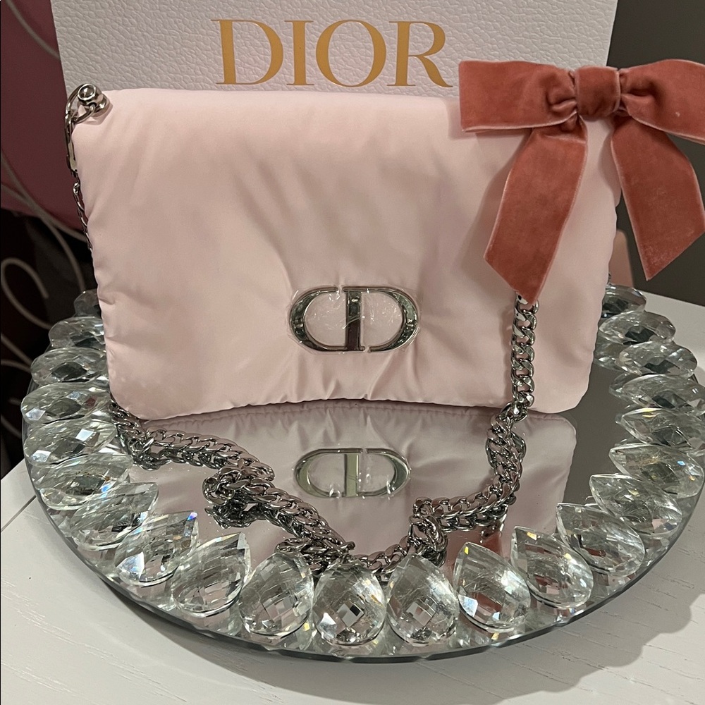 Dior Soft Pink Clutch with 47 inch Chain Attached and Bow - Picture 2 of 5